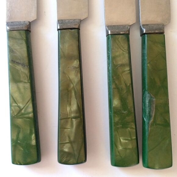 ROYAL BRAND Sharp Cutter Knife Set x 4 Marbled Celluloid Handles Stainless Steel - Picture 11 of 13